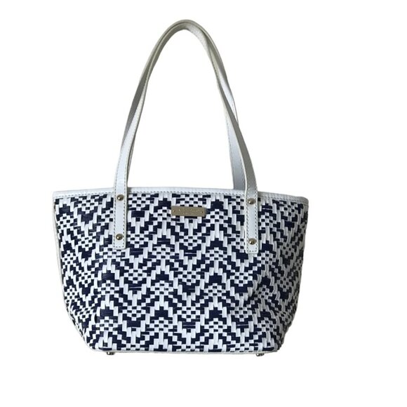 Kate Spade New York Woven blue & white Bottom and Handle White Handbag - Picture 2 of 14